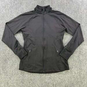 Spanx Athletic Jacket Womens Medium Black Full Zip Ruched Detail Mock Neck Train